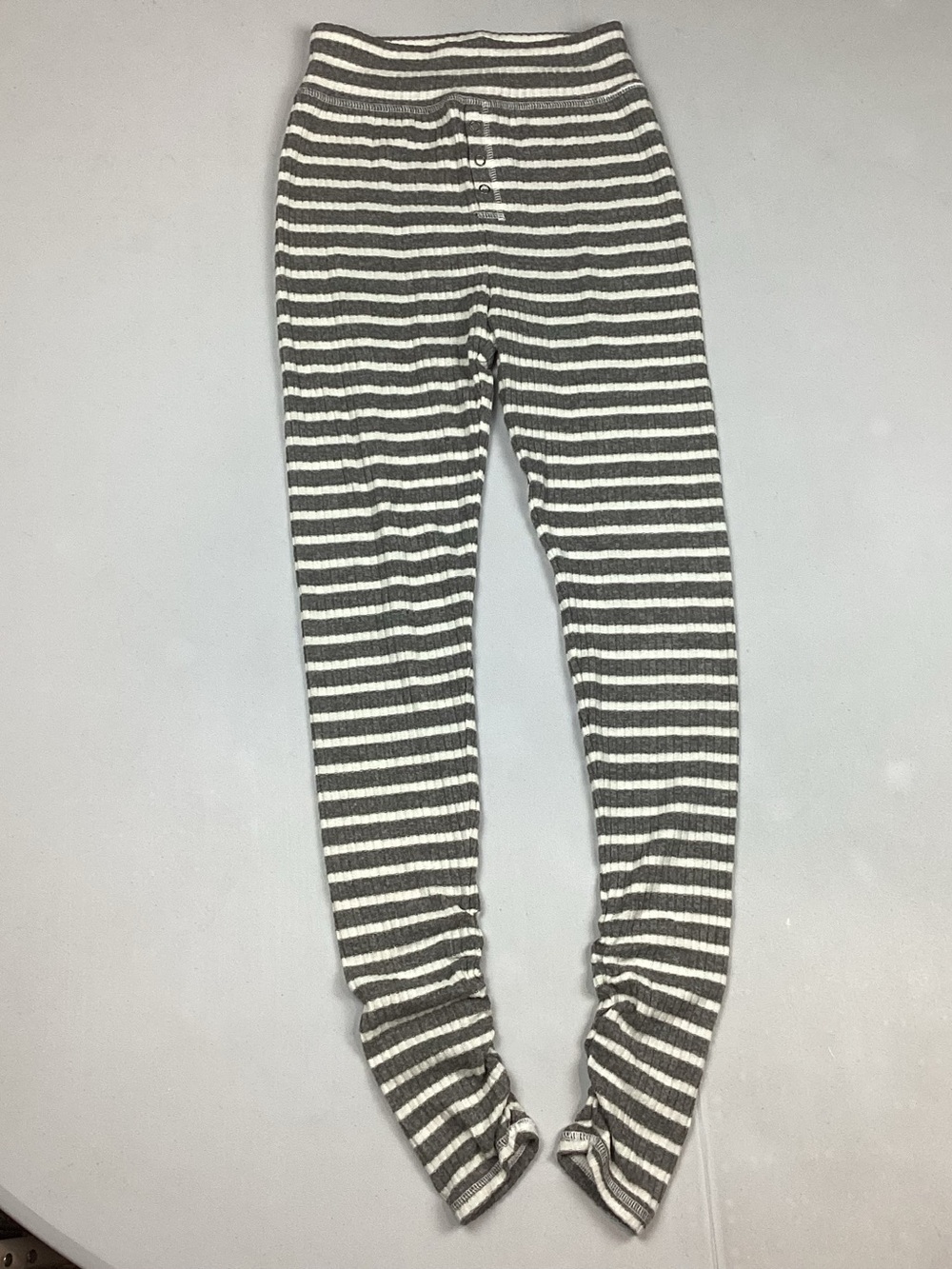 Aerie Gray And White Striped Ribbed Leggings Ruched Ankle Loungewear Small NEW!